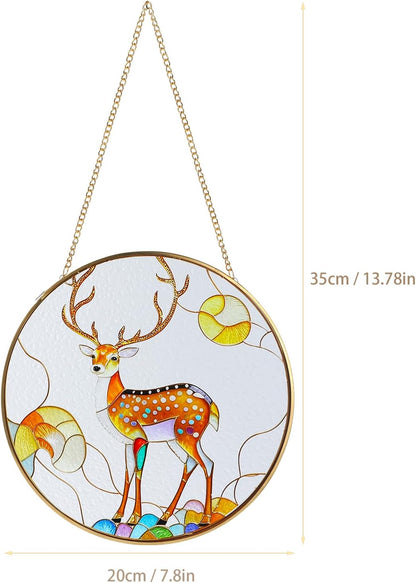 Deer Suncatcher Stained Glass Window Hanging with Metal Chain and Hooks 7.8 Inch Christmas Decor Indoor/Outdoor Home & Garden Decor Housewarming Gift