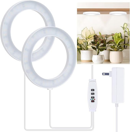 Full Spectrum Grow Light for Indoor Plants, 144 LEDs Halo Plant Light with Auto On/Off Timer (4/8/12H), 10-Level Brightness, 3 Lighting Modes, for Small Plants & Seedlings (White, Dual Head)