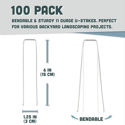 Squirrel Products Galvanized Steel Redrawn Garden Stakes, 6 Inch Lawn Staples, 11 Gauge Stakes, 2.9mm 15x2.5x15cm – 100 Pack
