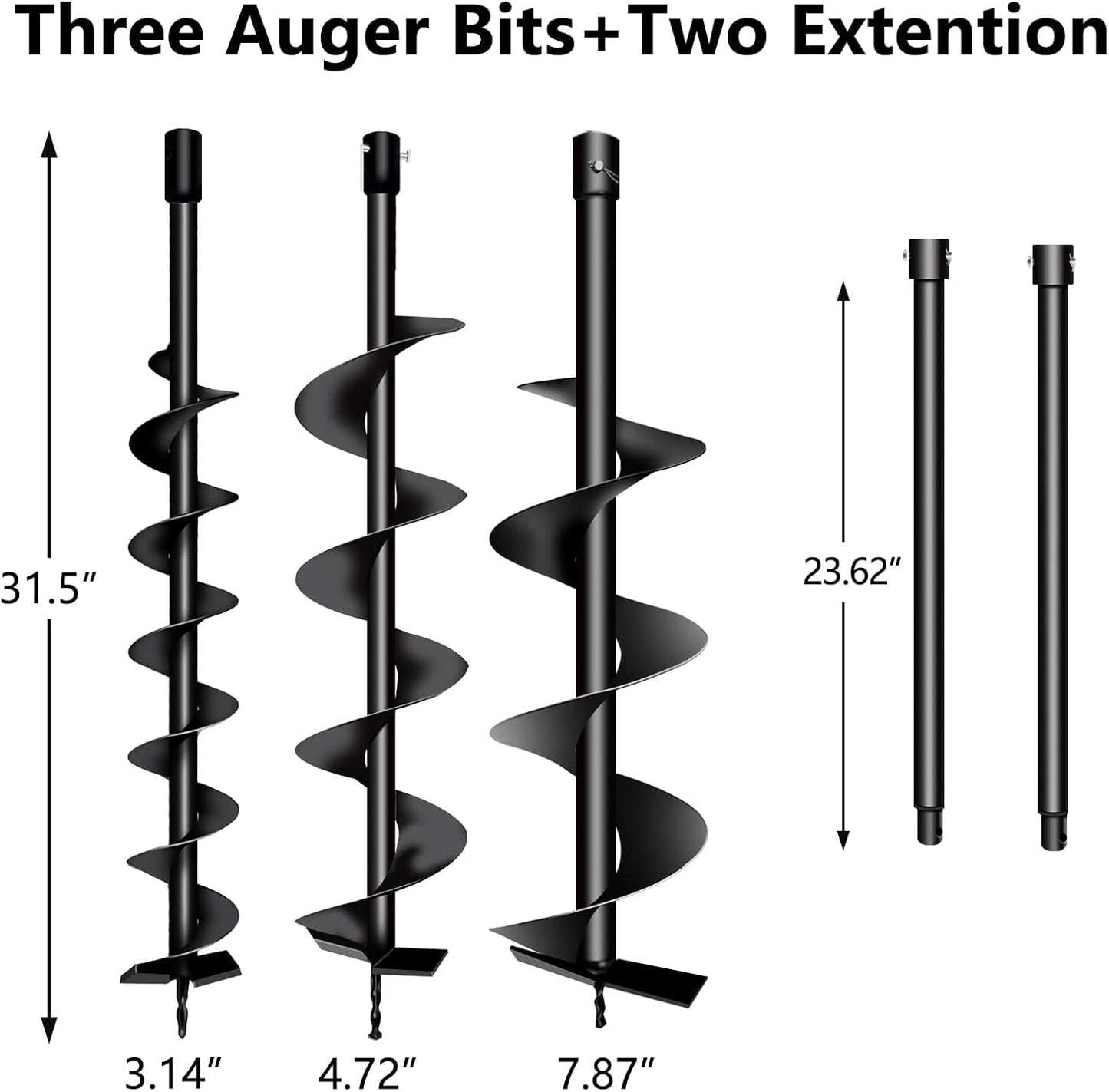 72cc Post Hole Digger 2-Stroke Petrol Gas Powered Earth Digger with 2 Extension Rods（24" & 24"） + 3 Auger Drill Bits (3" 5" & 8") for Farm Garden Plant