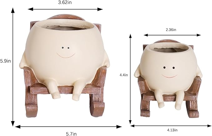 Face Planter Pots Cute Smile Flower Planter for Indoor Outdoor Plants Resin Rocking Chair Succulent Pot for String of Pearls Unique Gift on Mother's Day, Birthday, Christmas（Small）