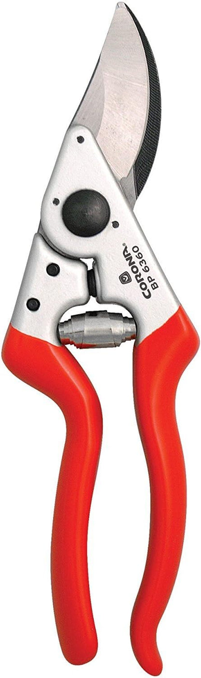 Corona BP 6360 Forged Steel Aluminum Handles Angled Bypass Hand Pruner - 1 inch Cut Capacity Stem and Branch Garden Shears, Red