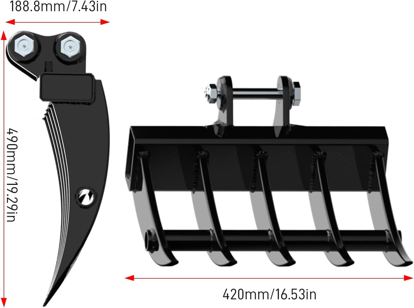 Mini Excavator Attachment Rake, Metal Wide Backhoe Rake Fit for 0.8T-1.5T Mini Excavators - Upgraded High-Thickness Steel‌ - Replace Hydraulic Tilt Excavator Attachment