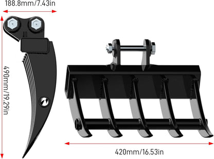 Mini Excavator Attachment Rake, Metal Wide Backhoe Rake Fit for 0.8T-1.5T Mini Excavators - Upgraded High-Thickness Steel‌ - Replace Hydraulic Tilt Excavator Attachment