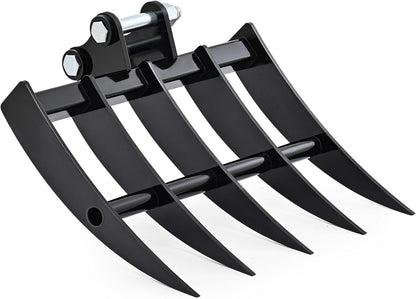AHM 19" Mini Excavator Rake, 5-Tooth Wide Rake Attachment for Mini Excavators up to 2 Tons, 490 mm Metal Brush Rake with 0.98" (25 mm) Pins for Land Clearing, Debris Removing, Soil Spreading