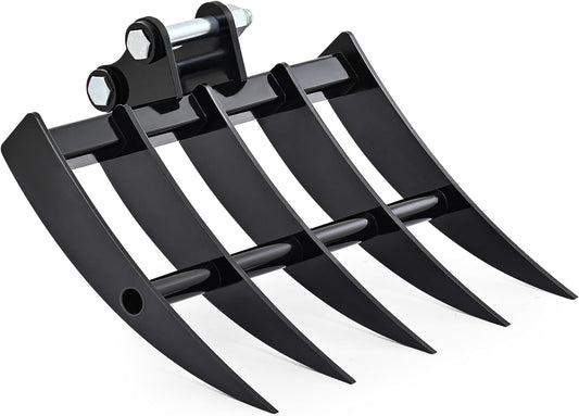 AHM 19" Mini Excavator Rake, 5-Tooth Wide Rake Attachment for Mini Excavators up to 2 Tons, 490 mm Metal Brush Rake with 0.98" (25 mm) Pins for Land Clearing, Debris Removing, Soil Spreading