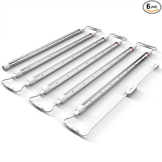 CusomikT8 T5 LED Grow Light Strips 2ft 60W(6x10W, 500W Equivalent) Full Spectrum, IP65 Waterproof Indoor Outdoor Plant Grow Lights for Greenhouse Shelves Wired Timing Switch, Plug Play 6-Pack