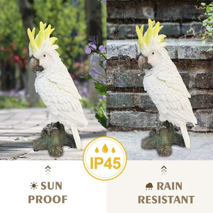 Decorative Parrot Garden Statue, Garden Decor Sculptures Statues Outdoor, Cockatoo Bird Tropical Indoor Desk Decor, Yellow White, 15.35 inches high