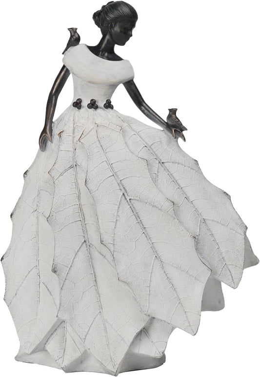 DiliComing Fairy Garden Accessories Outdoor Statue - 14.5 Inch Table Decor for Living Room Garden Maiden Bookshelf Decor Xmas Resin Holly Leaves Maiden White Statue