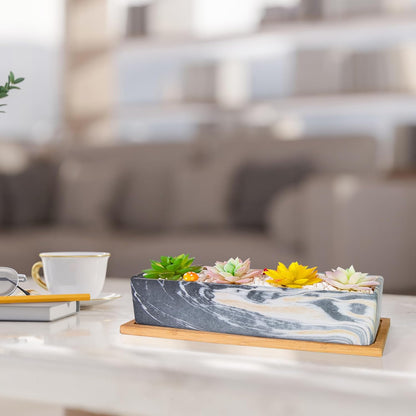 Succulent Pots - 12.1 Inch Large Succulent Pots with Drainage Tray, Window Sill Planter, Long Rectangle Ceramic Pots for Indoor Cactus/Succulent Plants Shallow Bonsai Window Box for Home Garden Decor