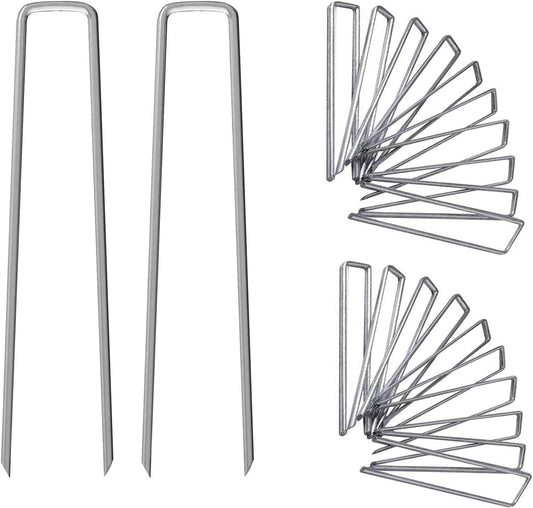 12 Inch Galvanized Garden Landscape Staples Stakes, 25 50 100 PCS Anti-Rust Garden Staples U-Shaped Landscape Pins for Secure Lawn Fabric (100, 12 Inch)