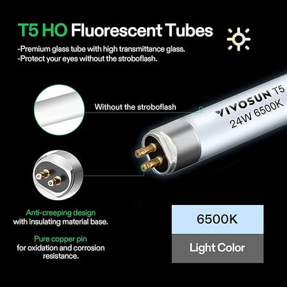 VIVOSUN T5 Grow Light Bulbs 4 Ft 46 Inches, 54W 6500K HO Fluorescent Tubes Light Bulbs, Cool White T5 Bulb for 46 Inches T5 Light Fixtures, T5 Grow Lights for Indoor Plants, 4 Ft 54W Pack of 5