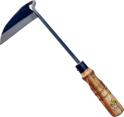 12 Inch Japanese Gardening Hand Weeding Sickle, Weeding Hoe with Long Wooden Handle