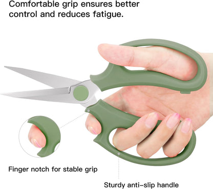 Housolution Flower Scissors, Strong Floral Shears,3PCS Premium Steel Garden Pruning Shears Floral Fruits Leaf Scissors Hand Pruner Snip Trimming Tool for Gardening Flower Arrangement, Green