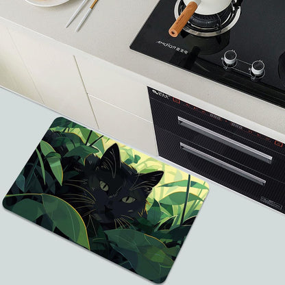 Bath Mat-Bathroom Rug，Black cat Hiding in Jungle-Absorbent Non Slip Quick Dry Stain Resistant Easy to Clean Care Shower Rug for Bathtub Shower Room 17×27.5Inch (43 * 70cm)