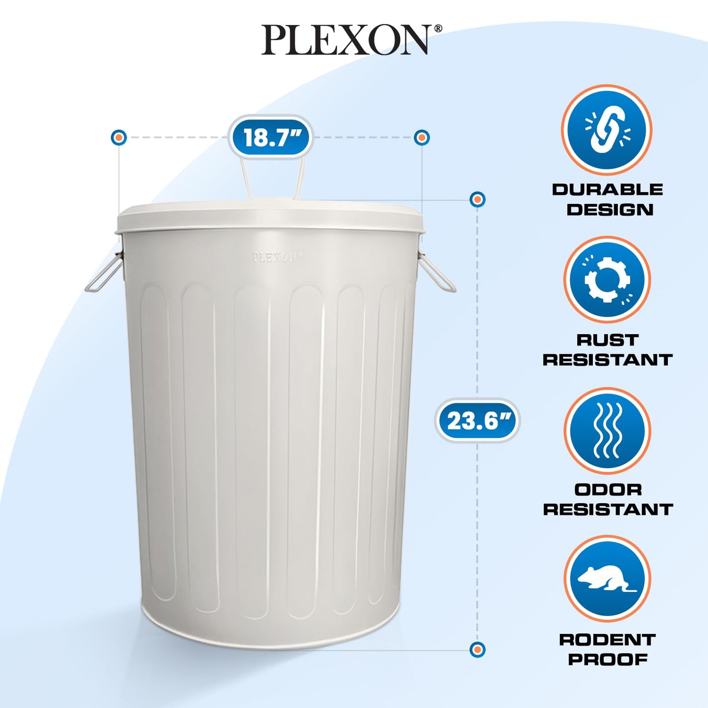 Plexon Large Metal Trash Can with Lid 20 Gallon, Decorative Outdoor Trash Can, Heavy Duty Galvanized Metal Bucket with Lid for Kitchen Garage Farmhouse, Beige, 3 Pack
