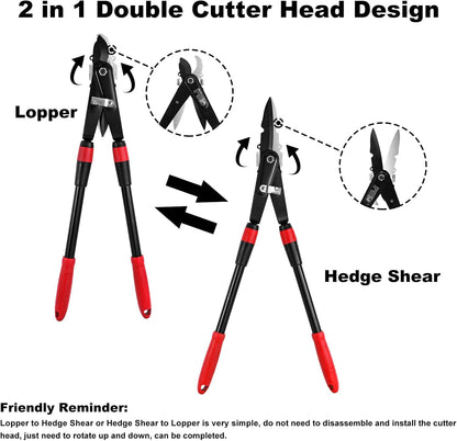 29" Steel Blade Garden Bypass Lopper and Tree Trimmer, Loppers for Tree Trimming Heavy Duty, 2 in 1 Double Cutter Head Design, Tree Branch Cutter up to 1.5" Diameter