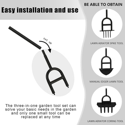Lawn Aerator Garden Tool with Soil Core Tray, 3 in 1 Manual Grass Plug Air Aerator with Spike Tool and Half Moon Edging Tool, Coring Aeration for Lawn Yard Care