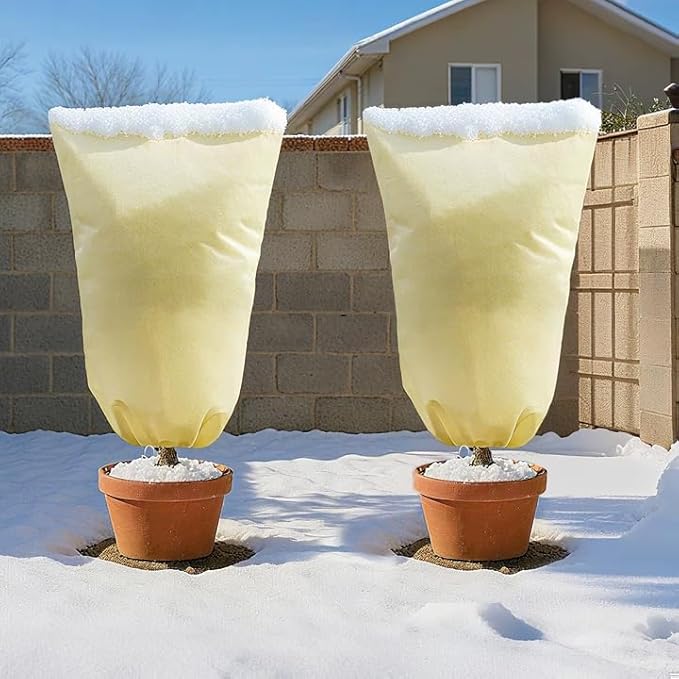 MIXC Plant Covers Freeze Protection, 23.6''×23.6'' Winter Cold Weather Frost Blankets Shrub Jacket With Drawstring No Zipper Reusable Frost Protection Cloth For Outdoor Plants Fruit Tree Potted 2 Pack