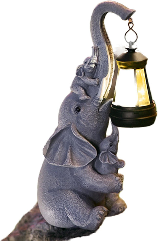 Solar Elephant Outdoor Statues Garden Decor with Solar LED Lights Good Luck Elephant Statue for Patio Balcony Yard Lawn Ornament, Birthday Gardening Gifts for Women Mom Grandma