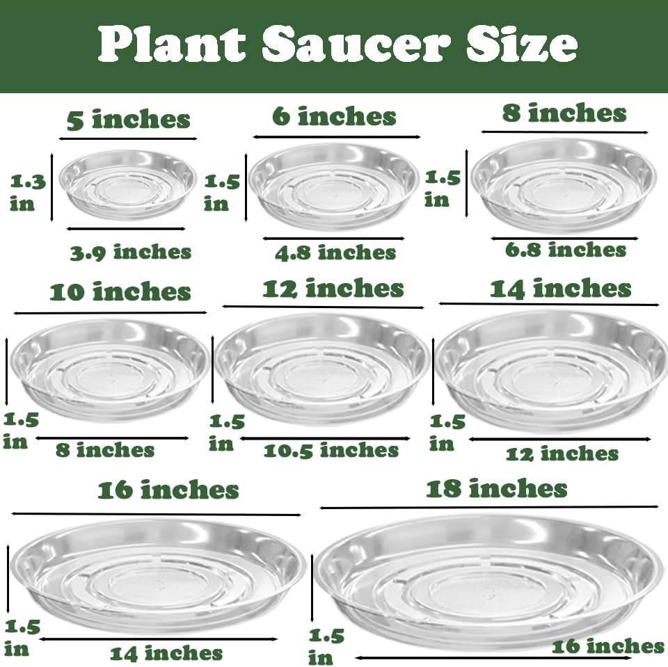 60 Packs Clear Plant Saucers for Indoor Outdoor Use 4/6/8/10/12/14 Inches Heavy Duty Plastic Plant Trays for Planter Bulk Flower Pot Drip Trays to Catch Water, Round Transparent