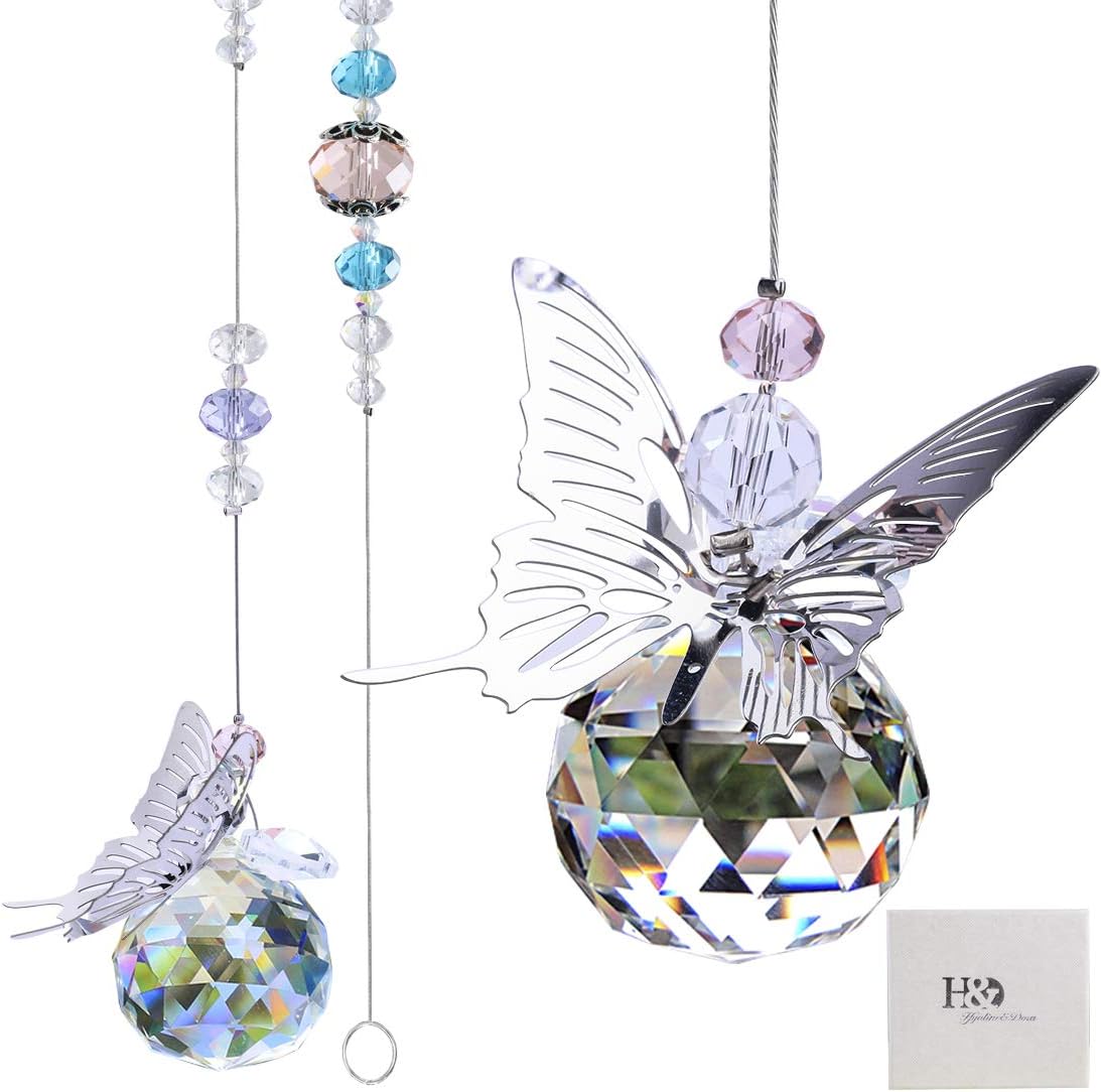 H&D HYALINE & DORA 30mm Handmade Butterfly Crystal Ball Prism Rainbow Maker Hanging Suncatcher Home Decoration
