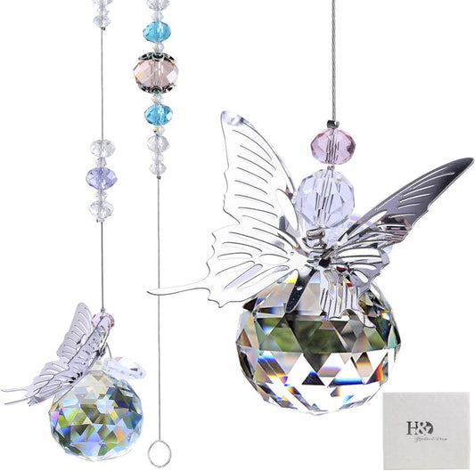 H&D HYALINE & DORA 30mm Handmade Butterfly Crystal Ball Prism Rainbow Maker Hanging Suncatcher Home Decoration