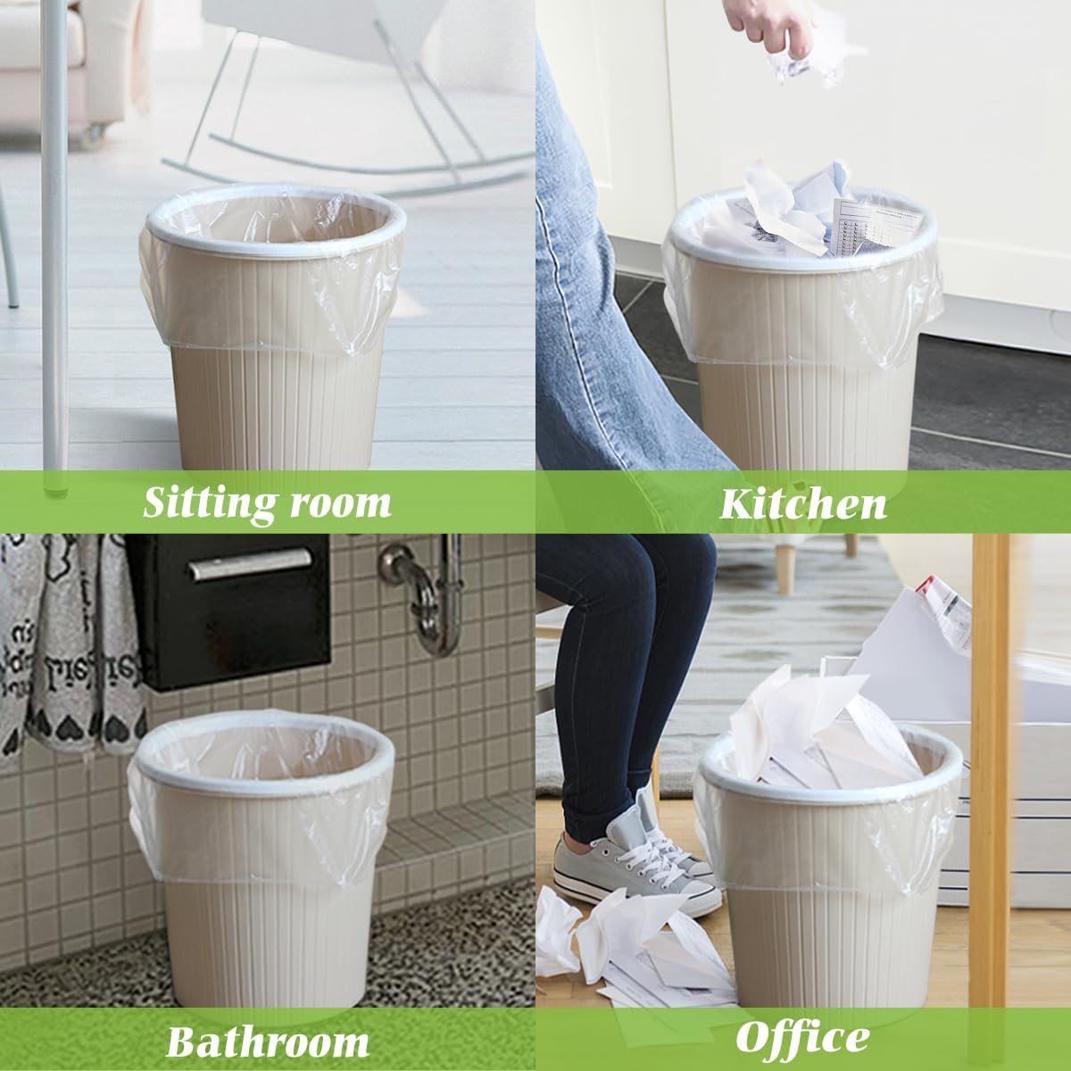 2 Gallon 220 Counts Strong Trash Bags Garbage Bags by Teivio, Bathroom Trash Can Bin Liners, Small Plastic Bags for home office kitchen (Clear)