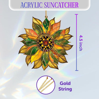 Stained Glass Acrylic Sunflower Ornament – Colorful Glass Sun Catcher for Windows, Christmas Tree Decoration 2025, Hanging Holiday & Everyday Décor Gift(Sun-22)