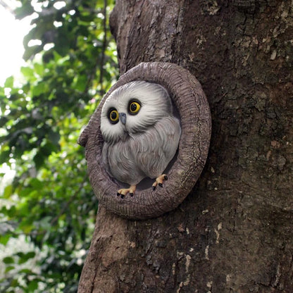 Baby Owl Resin Tree Faces, Whimsical Halloween Decorations Outdoor Owl Hugger Sculpture, Garden Ornament for Yard Lawn Patio Porch, Tree Decor Unique Garden Gift, Durable Waterproof Resin Statue