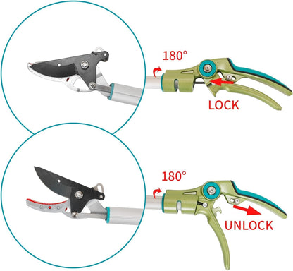 GARTOL Cut & Hold Long Reach Pole Pruner, 32 Inch Lightweight Tree Trimmer Long handle Pruner, Cuts up to 1/2 Inch, One-Hand Use Garden Pruning Shears for Branches Trimming, Fruit Picking