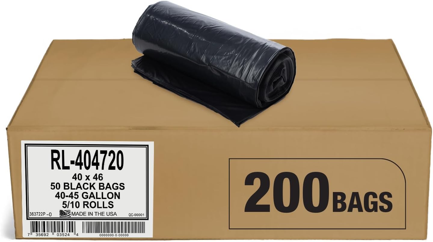 Aluf Plastics 40-45 Gallon Trash Bags (2 MIL - Pack of 200) 40" x 46" - Large Heavy Duty Can Liners - Plastic Black Garbage Bags for Lawn, Leaf, Contractor, Yard, Outdoor use