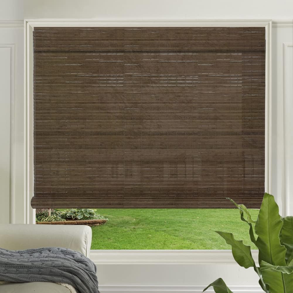 LETAU Cordless Wood Window Roller Shades, Bamboo Light Filtering Window Blinds for Indoor Home, Office, Kitchen, Pattern 4