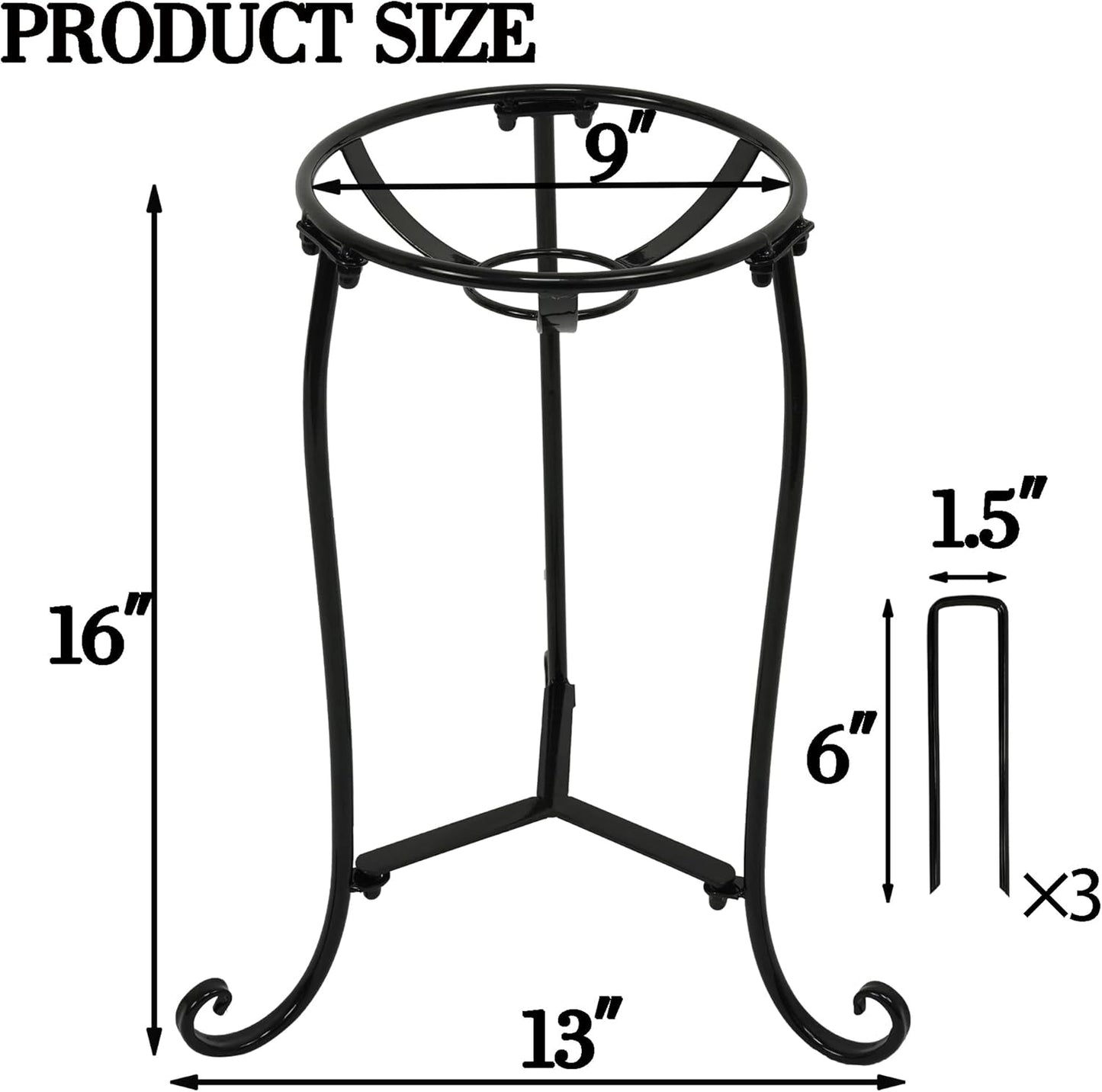 16" Tall Gazing Ball Stand for 10-12 inch Balls, Black Metal Gazing Globe Display Holder Stands for Outdoor Garden Clearance, 9" L x 9" W x 16" H