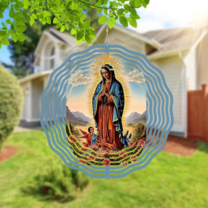 Virgin Mary Prayer Wind Spinner, Metal Wind Spinners Outdoor Indoor,Virgin Mary Hanging Garden Decor for Outside, Stainless Wind Spinners for Yard and Garden 10 inch 3D (25.76X25 CM)