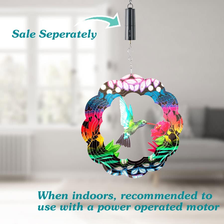 Wind Spinner Yard Art Garden Decor 3D Stainless Steel Metal Sculptures Kinetic Hanging Whirligigs Hummingbird Decorations Backyard Outside Indoor Outdoor Patio Ornaments Clearance Sun Catcher Windmill