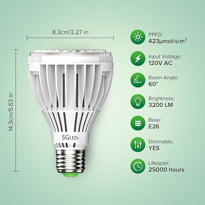 Dimmable Grow Light Bulb, Full Spectrum with Remote Control, Auto On Off Timing 4 8 12 Hrs, 32W PAR20 (350 Watt Equiv) Grow Lamp with Optical Lens for High PPFD, Energy Saving for Indoor Plants