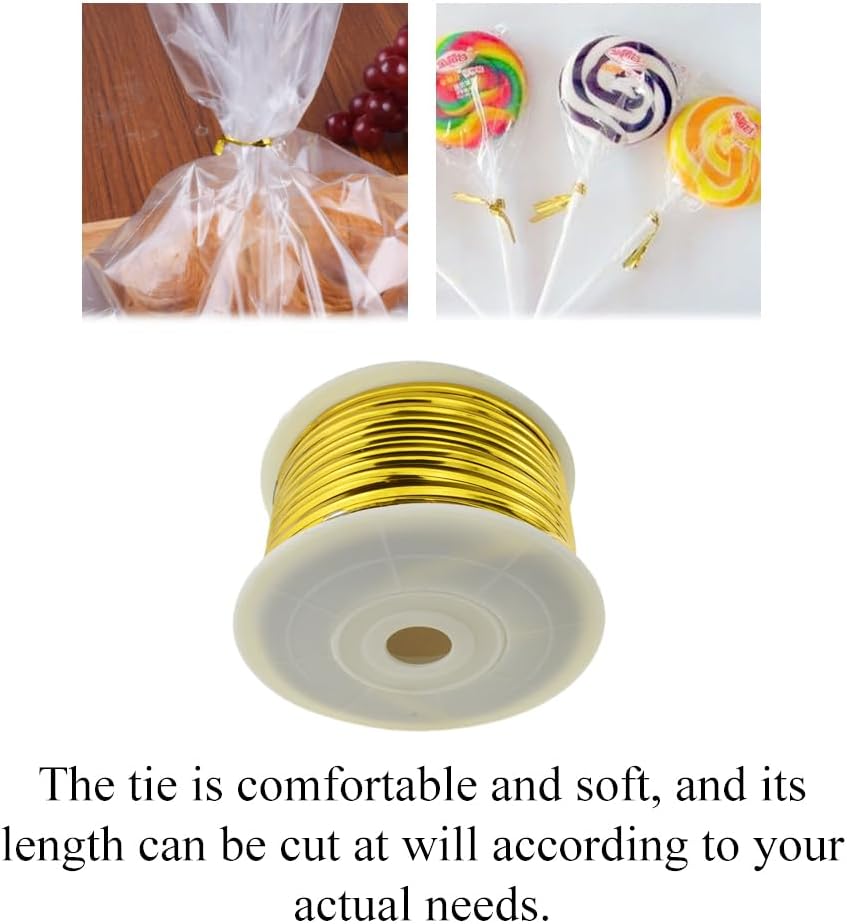 HAHIYO 100Yards/300Feet/91M Gold Metal Twist Ties for Bread, Candy, Coffee, Plant Garden, Cellophane Treat, Gift Wrapping, Plastic Bags - Halloween Party, Cake Present, Art Craft