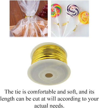 HAHIYO 100Yards/300Feet/91M Gold Metal Twist Ties for Bread, Candy, Coffee, Plant Garden, Cellophane Treat, Gift Wrapping, Plastic Bags - Halloween Party, Cake Present, Art Craft