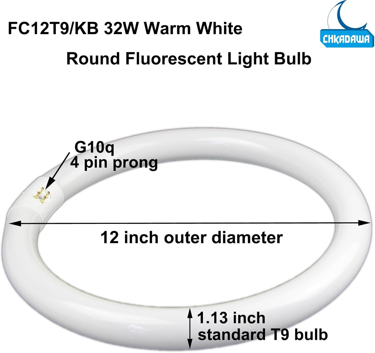 FC8T9/KB 22W and FC12T9/KB 32W Warm White Set, Round Fluorescent 8 inch T9 22 Watts & Circular Light Bulbs 12 inch 32 Watts Pack, Circline Kitchen and Bath Ceiling Fan Bulb, 3000K, G10q Prong