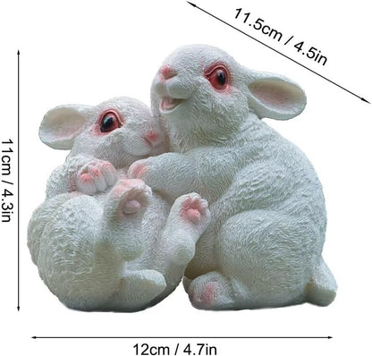 Garden Statues Bunny Decor Resin Hug Rabbit Figurine Cute Fairy Garden Decor Outdoor Statues for Patio Yard Porch Balcony Gifts for Women Mom Grandma White