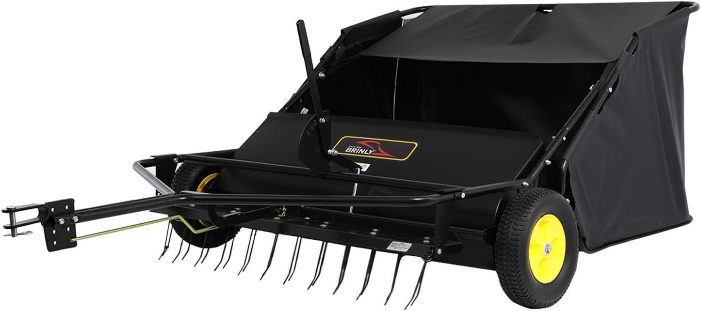 Brinly STS-42BHDK-A 42" Tow-Behind Lawn Sweeper with Dethatcher and Hamper Windscreen