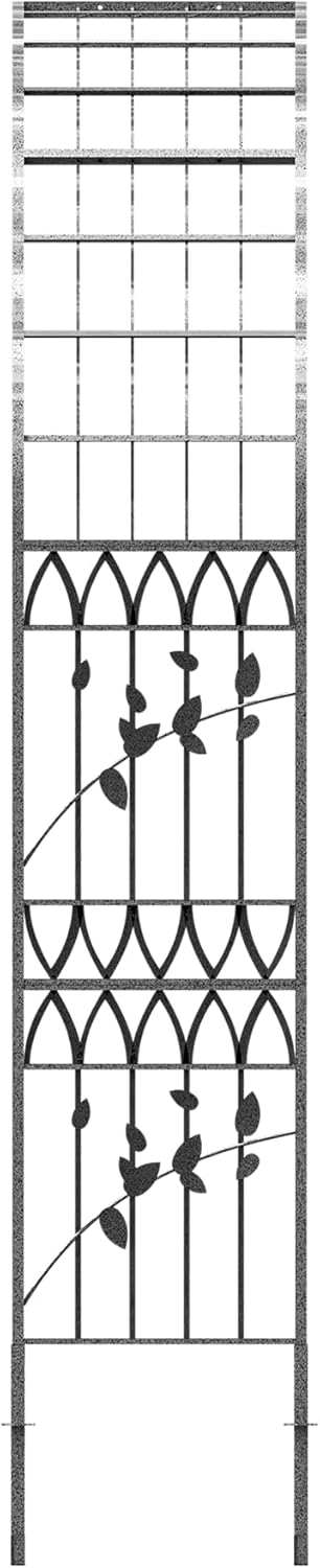 Jardineer Leaf-Patterned Garden Arch Trellis, 70.9W x 104.3H x 20.5D inch, Metal Garden Arbor with Decorative Leaf Design, Rustproof with Extended Thick Ground Stakes (Silver)