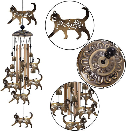 Outdoor Cats Wind Chimes Gifts for Mom - Bronze Memorial Wind Bells, Mobile Sympathy Wind Catcher, Romantic Cat Decor, 7 Cats Windchimes for Home, Balcony, Tree, Festival, Garden Hanging Decoration