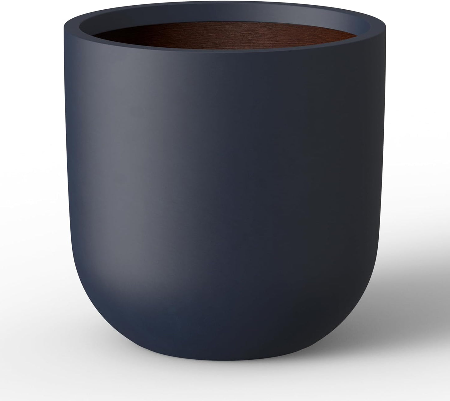 Kante 11.0" Round Concrete Planter, Large Cylinder Plant Pot with Curved Bottom and Drainage Hole, for Indoor and Outdoor Use – Garden or Patio, Charcoal Finish with Warm Brown Interior