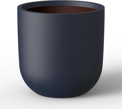 Kante 11.0" Round Concrete Planter, Large Cylinder Plant Pot with Curved Bottom and Drainage Hole, for Indoor and Outdoor Use – Garden or Patio, Charcoal Finish with Warm Brown Interior