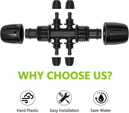 13 Pcs Drip Irrigation Fittings for 1/2 Inch Tubing (1/2" ID x 0.65" OD) to 1/4 Inch Irrigation Tubing, Locked Barbed 1/2" to 1/4" Reducing Tee Connector Drip Line Parts