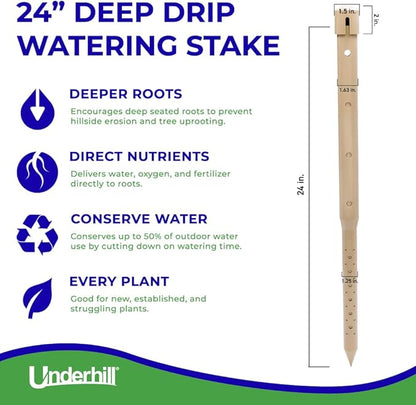 Underhill Deep Drip Irrigation Stake 24-1/2-Inch, Watering Spike for Trees with Medium Depth Roots, Drip System Parts Tubes, A-DD24, Single