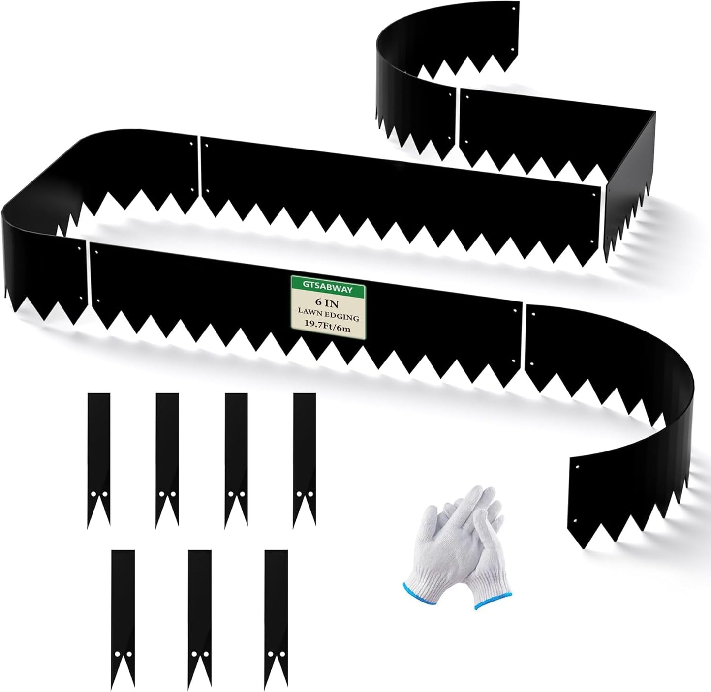 19.7Ft.Galvanized Steel Landscape Edging(6-Pack)-6"x39.4" Metal Garden Edging,7 Clips&Gloves,Hammer-in,No Dig,Rustproof,for Landscaping,Tree Rings,Garden,Yard&Pathway–Black