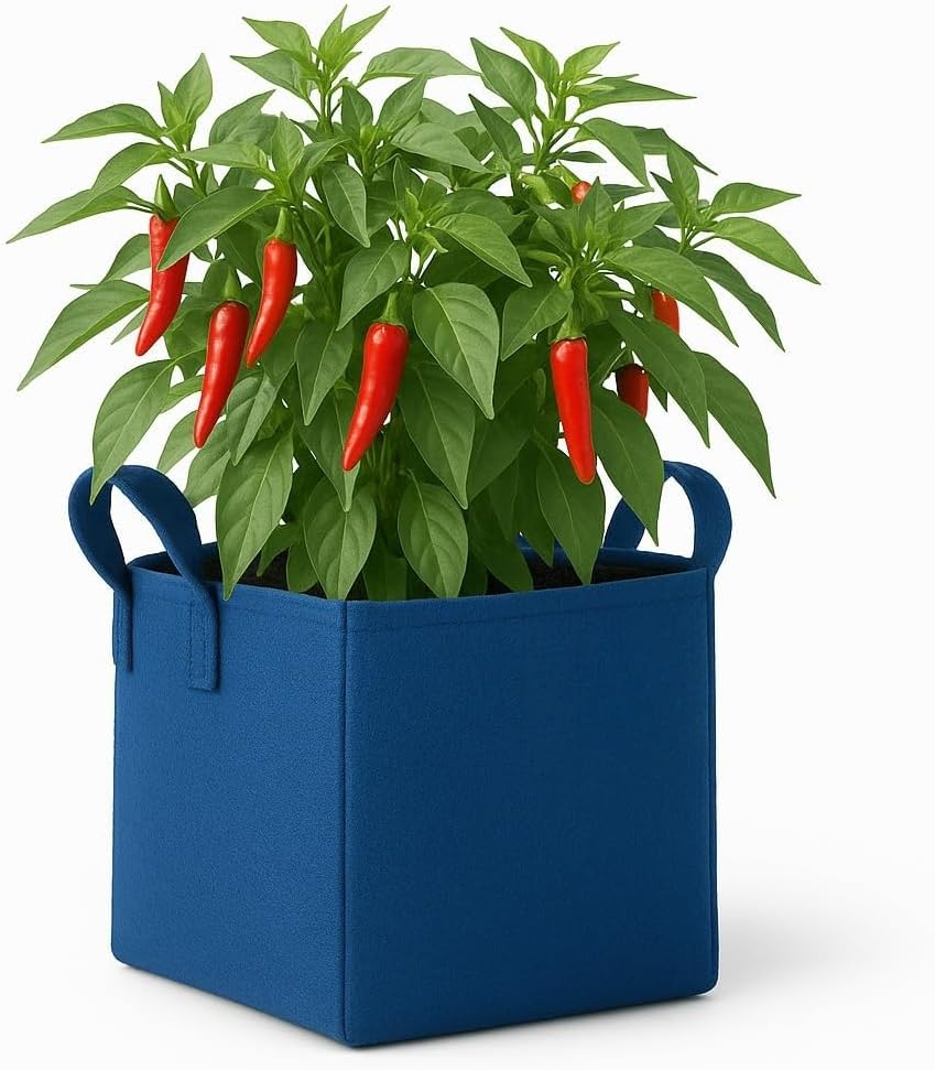 Square Geo Fabric Grow Bag 400 GSM Durable Breathable UV Resistant Reusable Plant Container for Herbs, Vegetables Flowers Space Saving Gardening Pack of 2 (Green, 15 inch) (Blue)